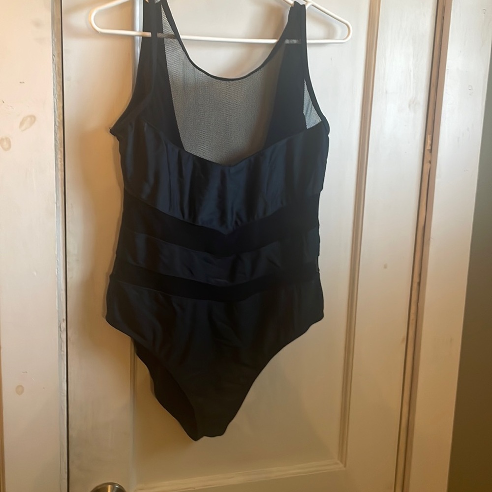 Black mesh one piece bathing suit